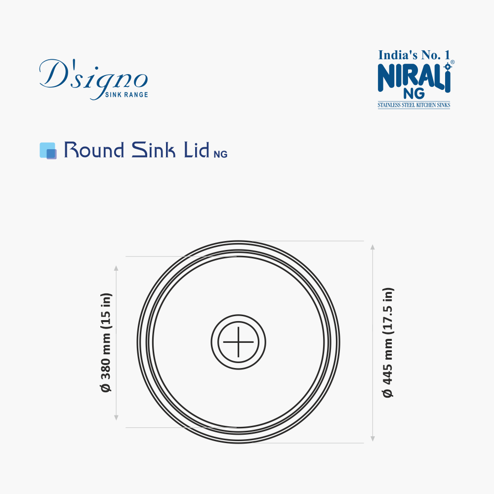 SS ROUND SINK FOR LID - NIRALI -  ( SATIN - D SIGNO - 0x455 mm - 0inchX17.5inch )