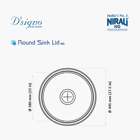 SS ROUND SINK FOR LID - NIRALI -  ( SATIN - D SIGNO - 0x455 mm - 0inchX17.5inch )