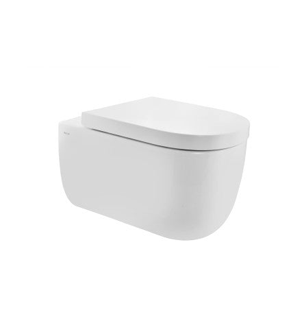 RIMLESS WALL HUNG WC WITH UF SOFT CLOSE SEAT COVER, HINGES, ACCESSORIES SET - ARTIZE SWARE -  ( WHITE - SIGNAC - 530x360 mm - 21.2inchX14.4inch )