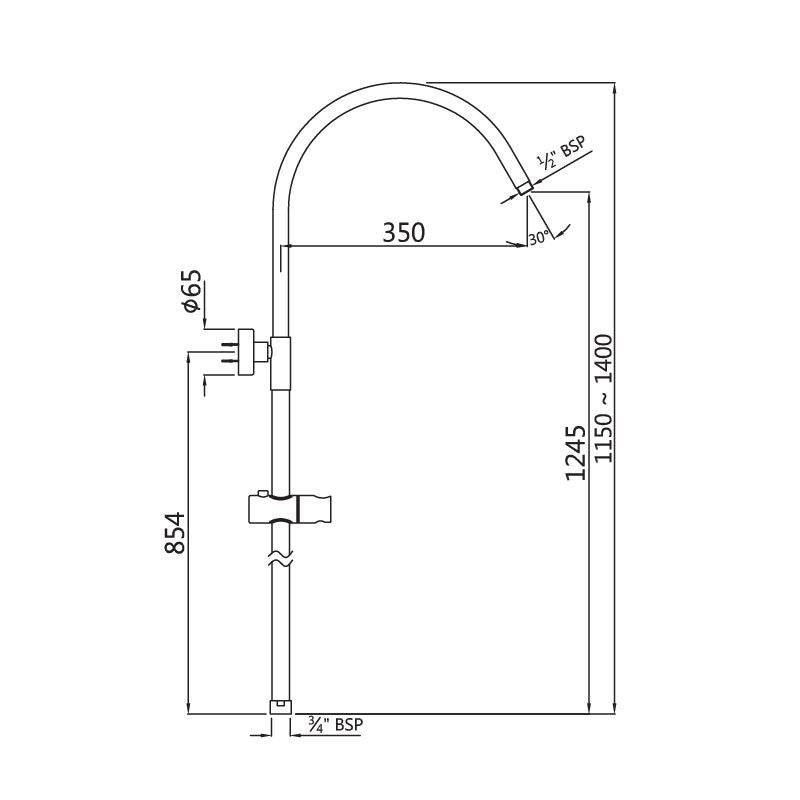 SHOWER PIPE W/HOOK (ADJ. LENGHT)- JAQUAR FAUCETS -  ( BLACK MATT - SHOWER ACC. - 0x15 mm - 0inchX0.5inch )