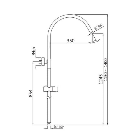 SHOWER PIPE W/HOOK (ADJ. LENGHT)- JAQUAR FAUCETS -  ( BLACK MATT - SHOWER ACC. - 0x15 mm - 0inchX0.5inch )
