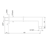 SHOWER ARM SQUARE W/FLANGE - JAQUAR FAUCETS -  ( BLACK MATT - SHOWER ACC. - 15x400 mm - 0.5inchX16inch )