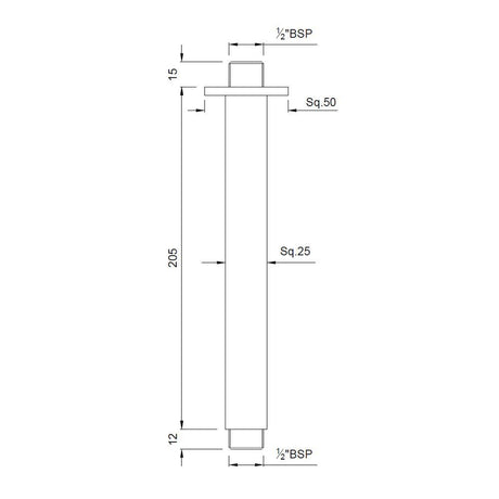SHOWER ARM SQ.CEILING MNTD W/FLANGE - JAQUAR FAUCETS - ( CHROME - SHOWER ACC. - 15x200 mm - 0.5inchX8inch )