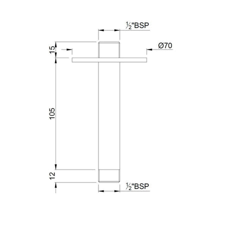 SHOWER ARM 100M CEILING MOUNTED W/FLANGE - JAQUAR FAUCETS -  ( CHROME - SHOWER ACC. - 15x100 mm - 0.5inchX4inch )
