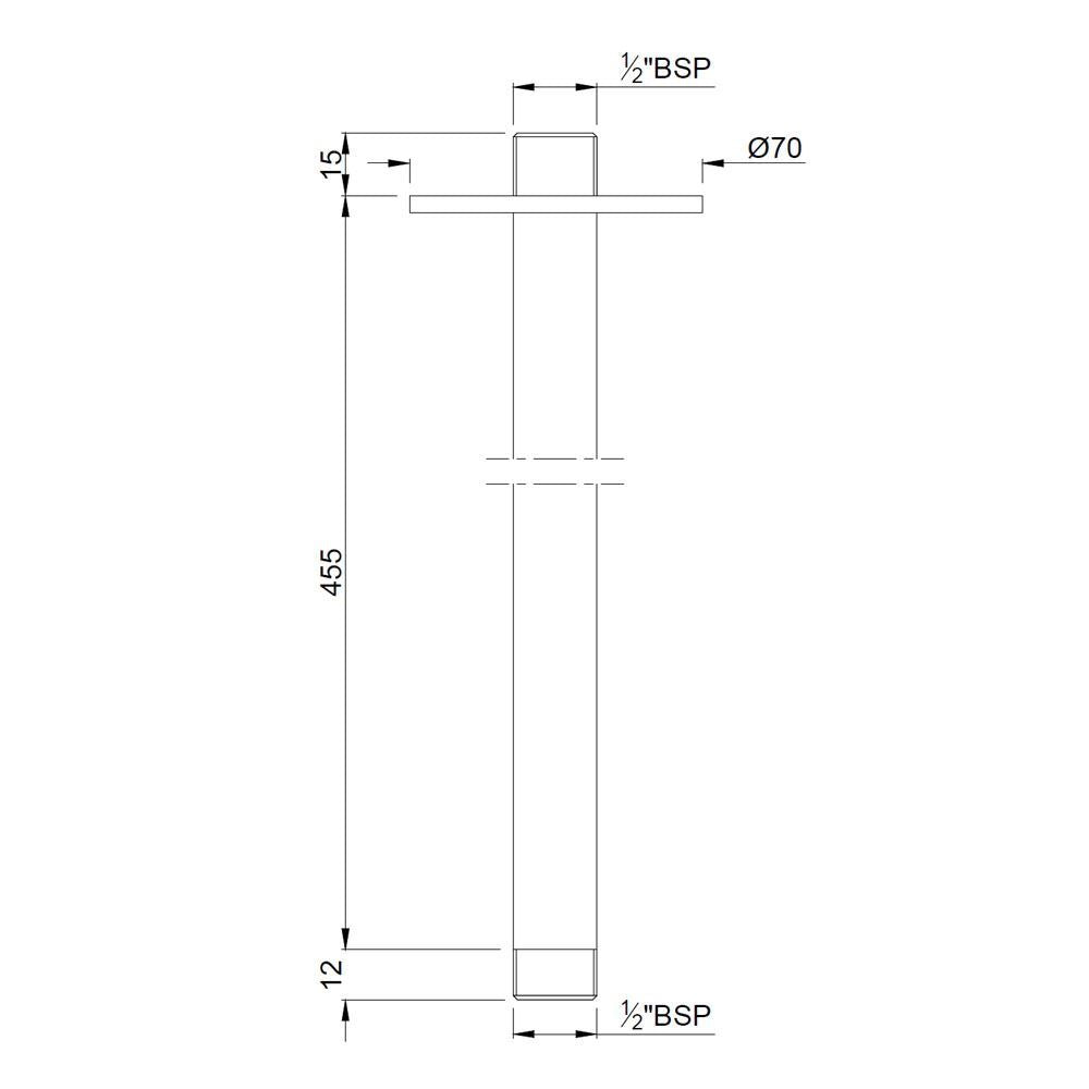 SHOWER ARM 450M CEILING MOUNTED W/FLANGE - JAQUAR FAUCETS -  ( CHROME - SHOWER ACC. - 15x450 mm - 0.5inchX18inch )