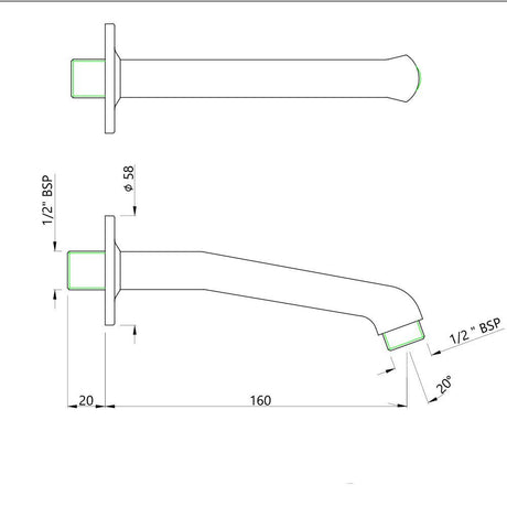SHOWER ARM CASTED 160MM LONG LIGHT BODY - JAQUAR FAUCETS -  ( ANTIQUE COPPER - SHOWER ACC. - 0x15 mm - 0inchX0.5inch )