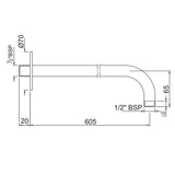 SHOWER ARM WITH FLANGE - JAQUAR FAUCETS -  ( CHROME - SHOWER ACC. - 600x15 mm - 24inchX0.5inch )