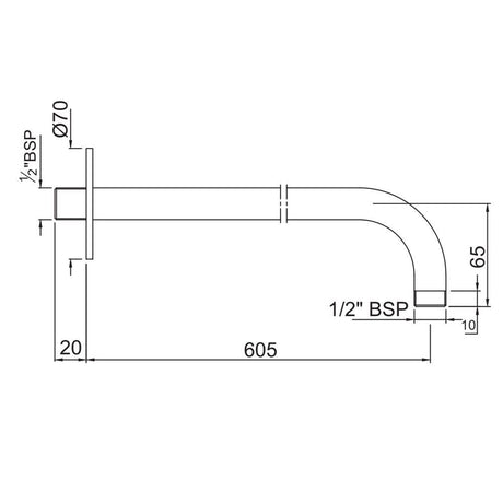 SHOWER ARM WITH FLANGE - JAQUAR FAUCETS -  ( CHROME - SHOWER ACC. - 600x15 mm - 24inchX0.5inch )