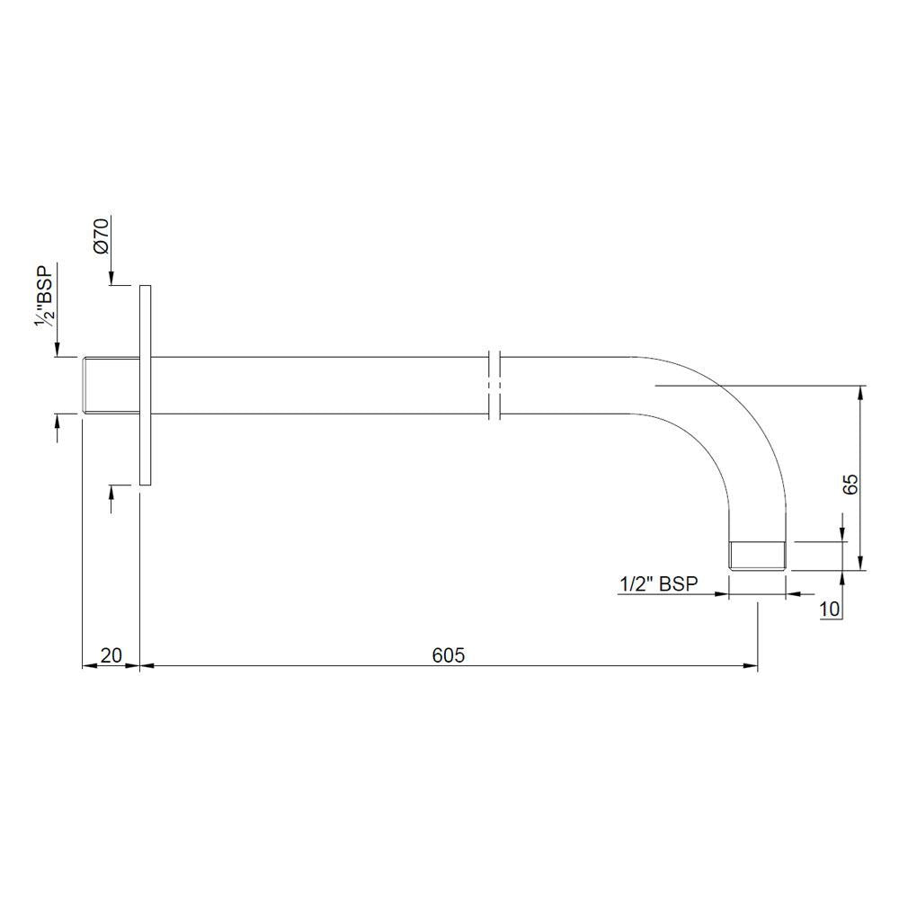 SHOWER ARM WITH FLANGE - JAQUAR FAUCETS -  ( BLACK MATT - SHOWER ACC. - 600x15 mm - 24inchX0.5inch )