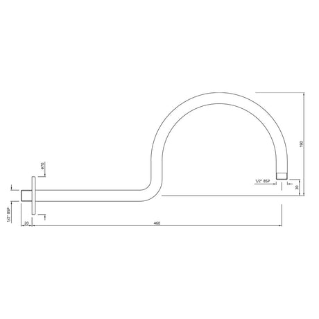 SHOWER ARM VICTORIAN WITH FLANGE - JAQUAR FAUCETS -  ( GRAPHITE - SHOWER ACC. - 480x15 mm - 19.2inchX0.5inch )