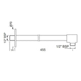 SHOWER ARM 450MM WITH FLANGE - JAQUAR FAUCETS -  ( CHROME - SHOWER ACC. - 15x450 mm - 0.5inchX18inch )