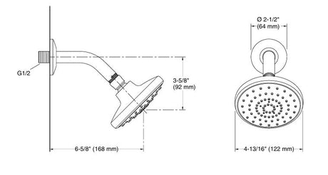 SINGLE FUNC.ROUND SWR HEAD W/ARM - KOHLER POPULAR -  ( POLISHED CHROME - POPULAR - 0x91 mm - 0inchX4inch )
