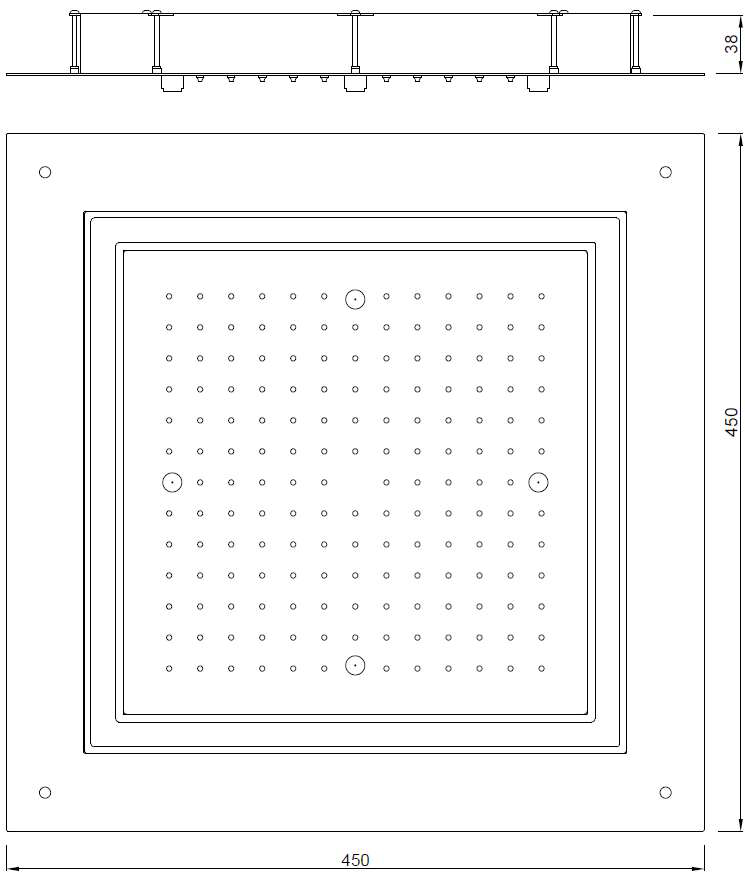 DUOFLO SHOWER SQUARE SHAPE LED LIGHT W/REMOTE CONTROL - JAQUAR FAUCETS - ( BLUSH GOLD PVD - OVERHEAD SHOWER - 450x450 mm - 18inchX18inch )