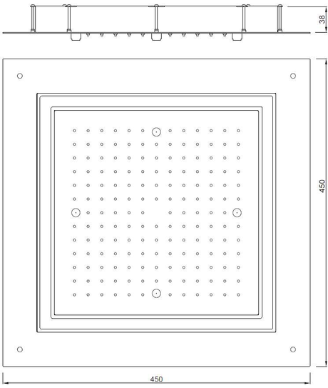 DUOFLO SHOWER SQUARE SHAPE LED LIGHT W/REMOTE CONTROL - JAQUAR FAUCETS - ( BLUSH GOLD PVD - OVERHEAD SHOWER - 450x450 mm - 18inchX18inch )