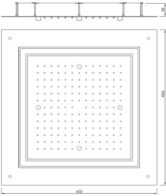 DUOFLO SHOWER SQUARE SHAPE LED LIGHT W/REMOTE CONTROL - JAQUAR FAUCETS - ( GOLD BRIGHT PVD - OVERHEAD SHOWER - 450x450 mm - 18inchX18inch )