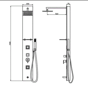 THERMO SHOWER PANEL W/BUTTON SPT - JAQUAR FAUCETS - ( S.STEEL BLACK - INFINITY - 0x0 mm - 0inchX0inch )