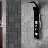THERMO SHOWER PANEL W/BUTTON SPT - JAQUAR FAUCETS - ( S.STEEL BLACK - GLASS BLACK -1400X250mm - 56inchx10inch )