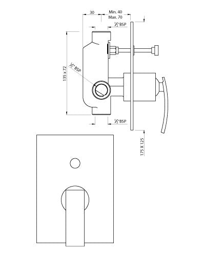 S L CONCD DIV WITH BUTTON ON TOP - ARTIZE FAUCET -  ( GRAPHITE - SIGNAC - 0x15 mm - 0.5inch )