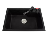 1.0 BOWL QUARTZ SINK W/FA-04 LIQUID SOAP DISPENSER, FA-05A WASTE COUPLING & FA-02A QUARTZ FAUCET (DEPTH 9INCH) - FUTURA -  ( BLACK -  - 680x450 mm - 27.2inchX18inch )