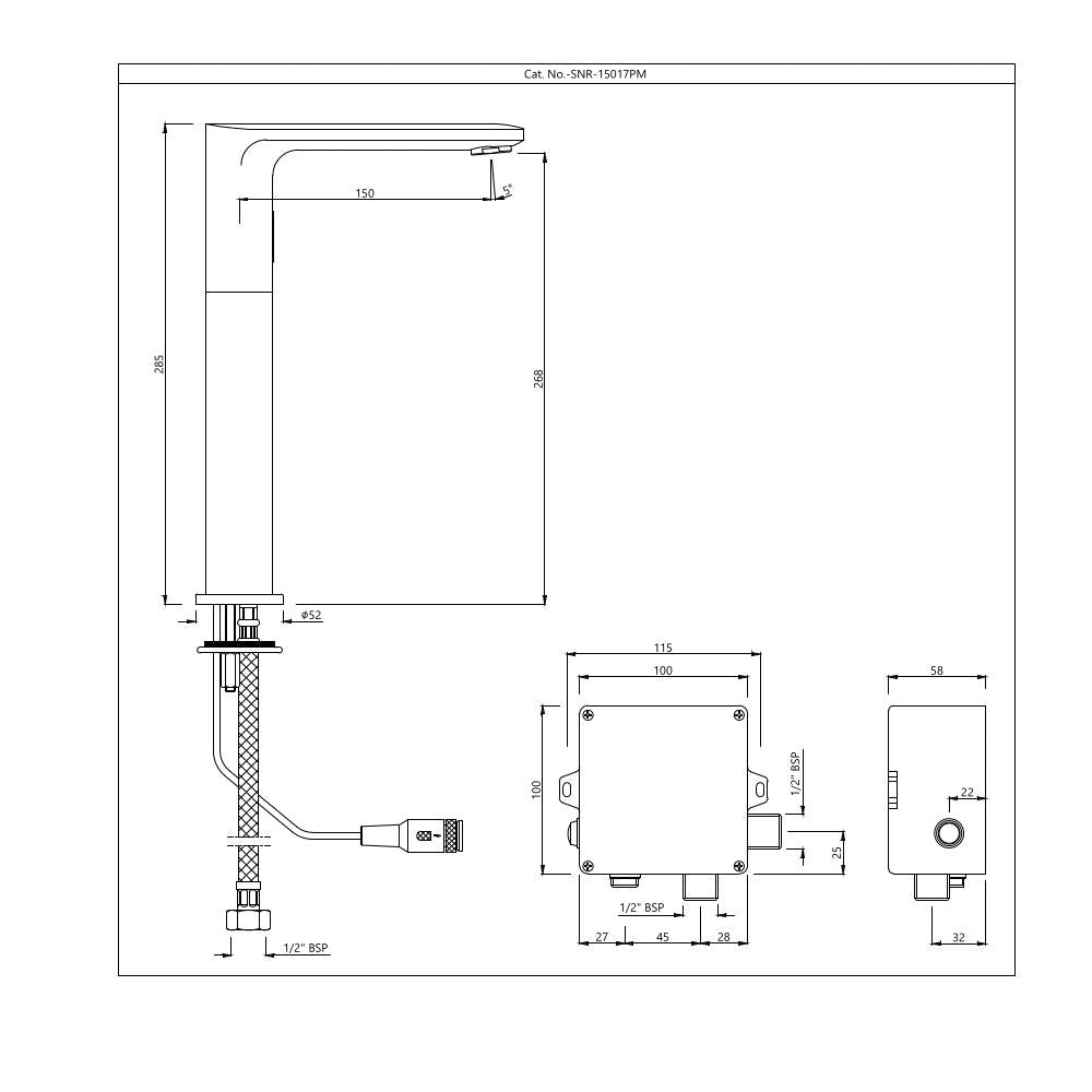 OPAL PRIME TALL BOY SENSOR FAUCET FOR WASH BASIN - JAQUAR FAUCETS -  ( GRAPHITE - SENSOR - 0x15 mm - 0inchX0.5inch )