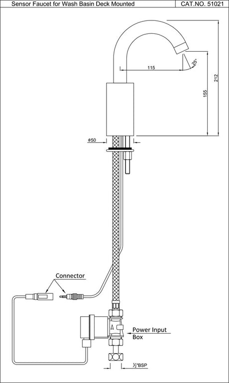 FAUCET FOR WASH BASIN (BATTERY OP) - JAQUAR FAUCETS -  ( CHROME - SENSOR - 0x15 mm - 0inchX0.5inch )