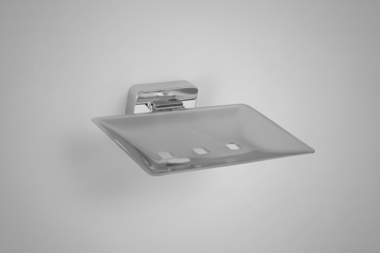 Glass shelf mounted on a white wall