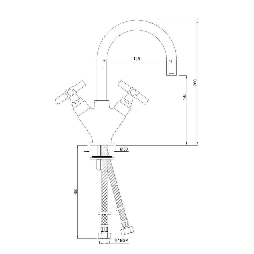 C.H. BASIN MIXER W.BRAIDED PIPE - JAQUAR FAUCETS -  ( CHROME - SOLO - 0x15 mm - 0inchX0.5inch )