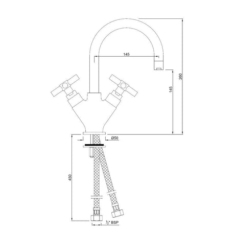 C.H. BASIN MIXER W.BRAIDED PIPE - JAQUAR FAUCETS -  ( CHROME - SOLO - 0x15 mm - 0inchX0.5inch )