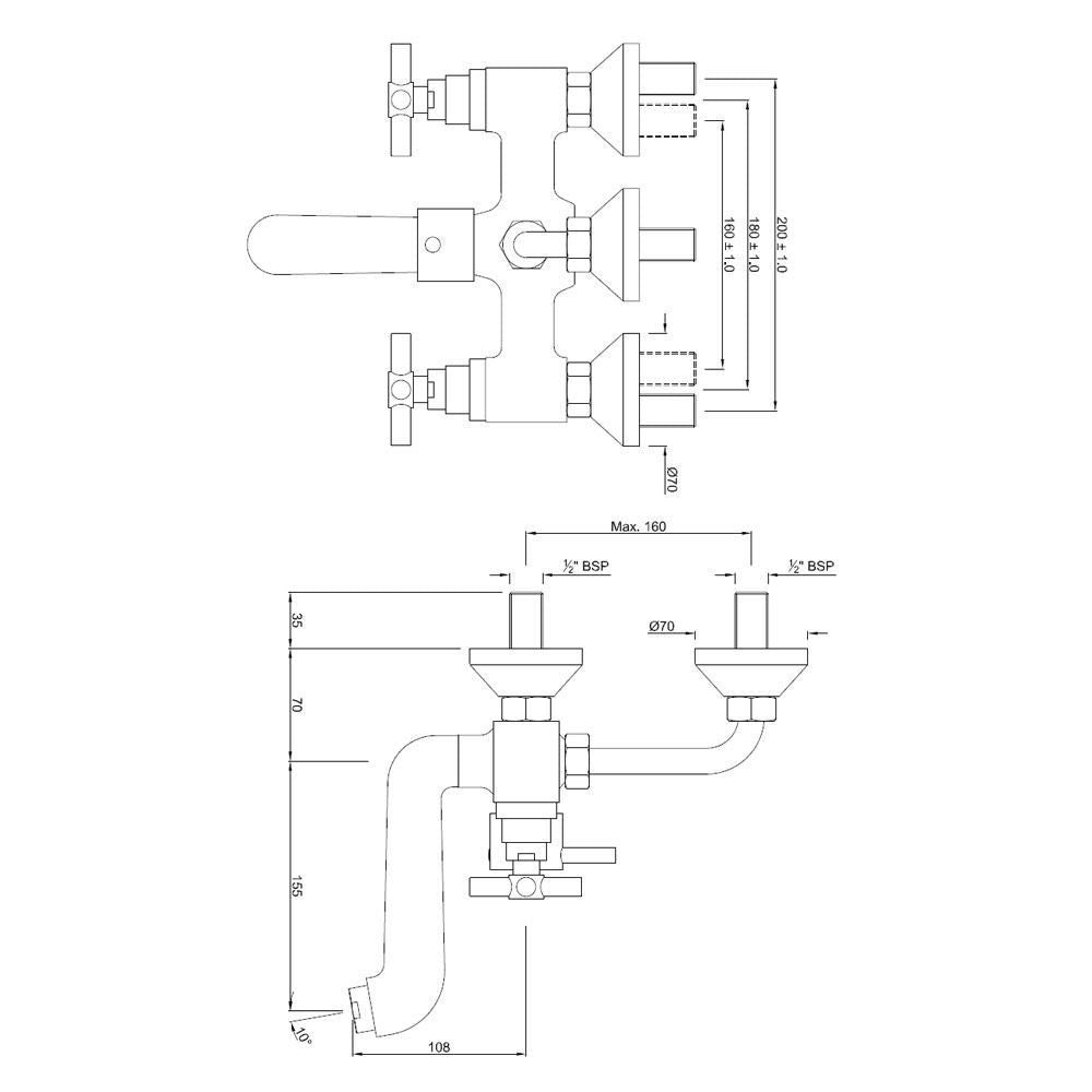WALL MIXER WITH BEND - JAQUAR FAUCETS -  ( CHROME - SOLO - 0x15 mm - 0inchX0.5inch )