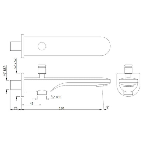 OPAL PRIME BATH TUB SPOUT WITH BUTTON - JAQUAR FAUCETS -  ( GRAPHITE - SPOUT - 0x15 mm - 0inchX0.5inch )