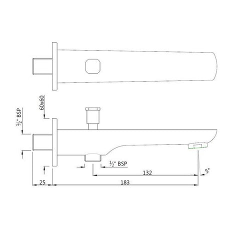 BATH TUB BUTTON SPOUT - JAQUAR FAUCETS -  ( GRAPHITE - KUBIX PRIME - 0x15 mm - 0inchX0.5inch )