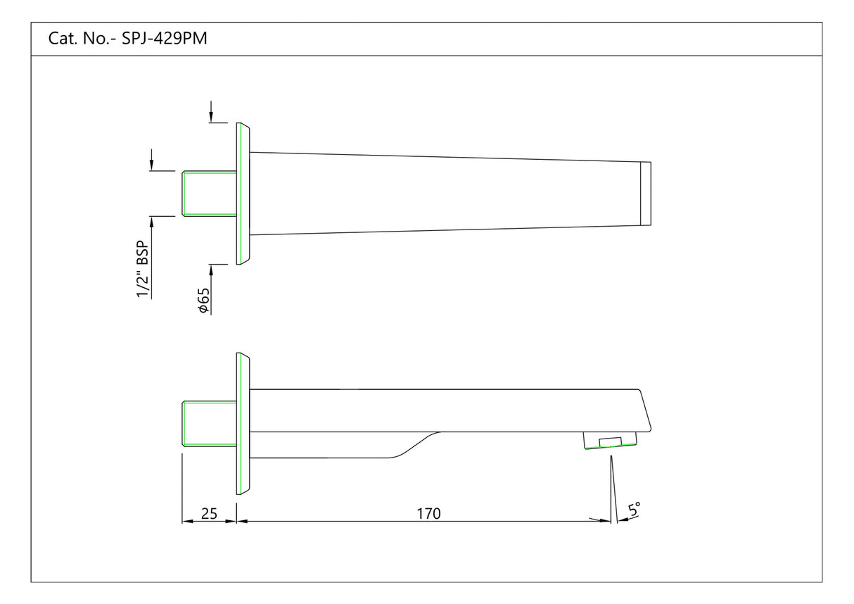 BATHTUB SPOUT WITH WALL FLANGE - JAQUAR FAUCETS -  ( CHROME - CONTINENTAL PRIME - 0x15 mm - 0inchX0.5inch )