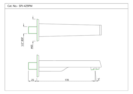 BATHTUB SPOUT WITH WALL FLANGE - JAQUAR FAUCETS -  ( CHROME - CONTINENTAL PRIME - 0x15 mm - 0inchX0.5inch )