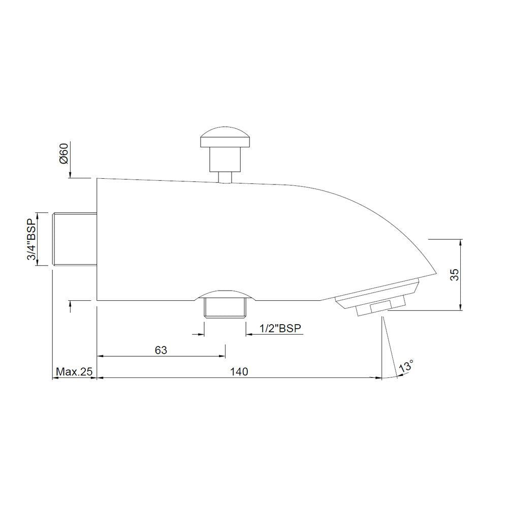 BUTTON SPOUT HEAVY - JAQUAR FAUCETS -  ( CHROME - SPOUT - 0x15 mm - 0inchX0.5inch )