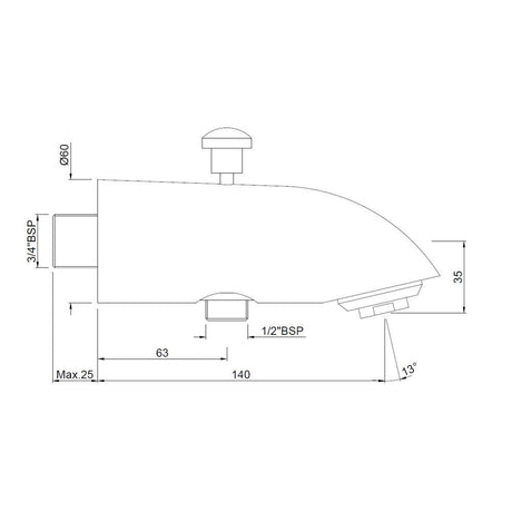 BUTTON SPOUT HEAVY - JAQUAR FAUCETS -  ( CHROME - SPOUT - 0x15 mm - 0inchX0.5inch )