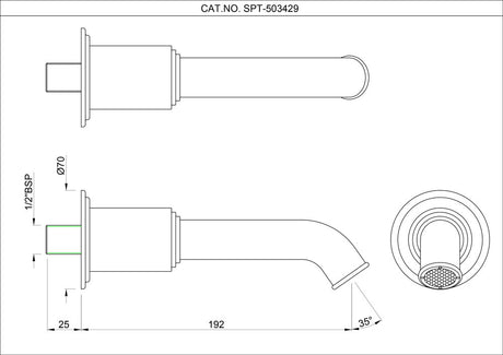 BATHTUB SPOUT WITH WALL FLANGE - ARTIZE FAUCET -  ( GOLD BRIGHT PVD - VIC - 0x0 mm - 0inchx0inch )