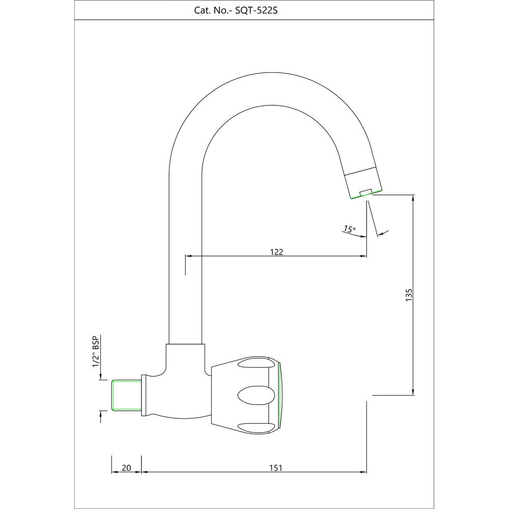 SINK COCK WITH W/M SWINGING PIPE SPOUT - ESSCO FAUCET -  ( CHROME - SUMTHING SPECIAL - 0x15 mm - 0inchX0.5inch )