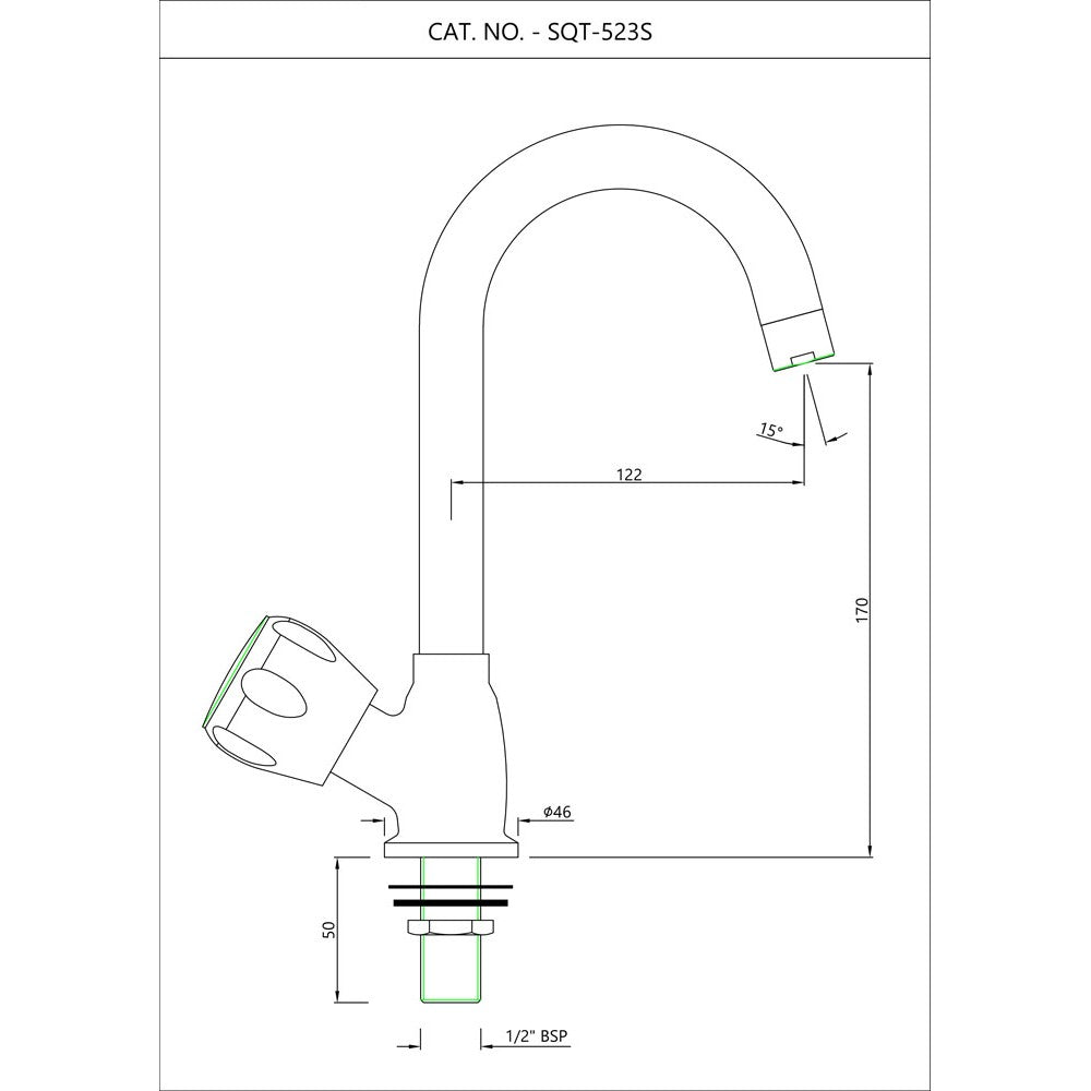 SINK COCK WITH T/M SWINGING PIPE SPOUT - ESSCO FAUCET -  ( CHROME - SUMTHING SPECIAL - 0x15 mm - 0inchX0.5inch )
