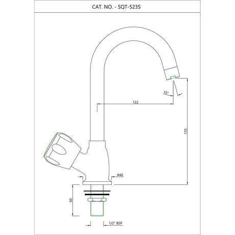 SINK COCK WITH T/M SWINGING PIPE SPOUT - ESSCO FAUCET -  ( CHROME - SUMTHING SPECIAL - 0x15 mm - 0inchX0.5inch )