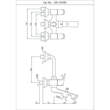 WALL MIXER 3-IN-1 W/PROVISION - ESSCO FAUCET -  ( CHROME - STELLA - 0x15 mm - 0inchX0.5inch )
