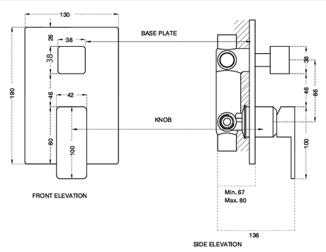 SINGLE LEVER DIVERTER 2 IN 4 OUTLETS - AQUANT -  ( CHROME -130X190mm -5.2inchx7.6inch )