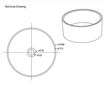 CONCRETE TABLE MOUNTED WASH BASIN ROUND SHAPE WITH A ROUGH TEXTURE ON THE OUTSIDE INCLUDES POP UP WASTE COUPLING - AQUANT -  ( MATT GREY -  - 395x150 mm - 15.8inchX6inch )