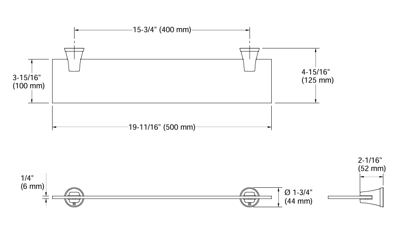 COMPLEMENTARY-GLASS SHELF - KOHLER POPULAR -  ( POLISHED CHROME - POPULAR -500mm - 20inch )