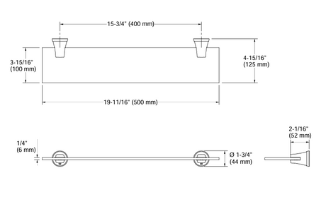 COMPLEMENTARY-GLASS SHELF - KOHLER POPULAR -  ( POLISHED CHROME - POPULAR -500mm - 20inch )
