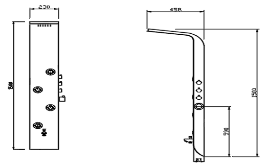 THERMO SHOWER PANEL W/BUTTON SPT - JAQUAR FAUCETS -  ( S.STEEL WHITE - CURVE NEO -1500X230 mm- 60inchX9.2inch)