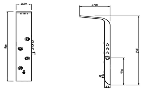 THERMO SHOWER PANEL W/BUTTON SPT - JAQUAR FAUCETS -  ( S.STEEL WHITE - CURVE NEO -1500X230 mm- 60inchX9.2inch)