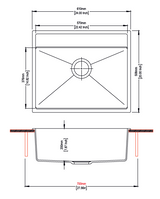QUARTZ 1 BOWL W/O DRAIN BOARD (DEPTH 8INCH) - CARYSIL -  ( GRANITE METALLIC NERA - WALTZ 610 - 610x508 mm - 24inchX20inch )