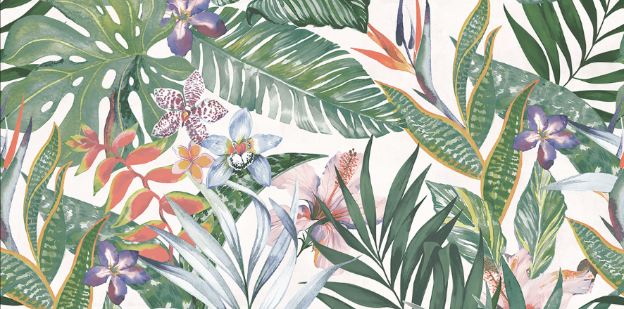 BOTANICAL DECOR 3A - INDIAN TILES -  (  - TROPICAL - 1200x600 mm - 48inchX24inch )