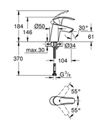 EUROSMART 2015 1-HANDLE BASIN MIXER WITHOUT POP UP, S SIZE - GROHE -  ( CHROME - G3 - EUROSMART - 0x10 mm - 0inchX0.38inch )