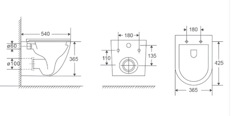 GENERATION 3 RIMLESS TORNADO QUIET - SWIRL FLUSHING WC WITH SLIM UF SEAT COVER - AQUANT -  ( MATT BLACK -  - 540x365 mm - 21.6inchX14.6inch )